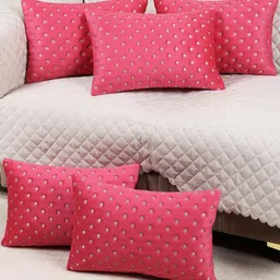 Modern Minimalist Rectangle Cushion Covers Set of 5 | 12x18 Inches Velvet Pillow Covers | Decorative Dot Design Rani Color-10