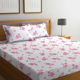 Myntra Elegant Homes White & Pink Floral Printed 300 TC King Bedsheet Set 2.5 m X 2.25 m-picture-12