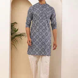 MULTI SHADES Men Printed Regular Pure Cotton Kurta with Pyjamas-image-57