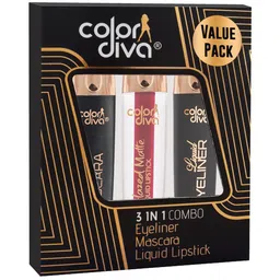 Color Diva Set Of 3 Liquid Eyeliner & Mascara & Glazed Matte Liquid Lipstick - 10 ml Each image 4