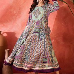 Sangria Ethnic Motifs Print A-Line Maxi Dress-17