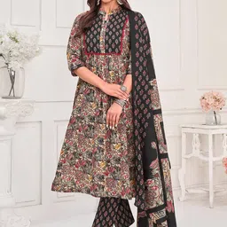 MOJILAA Women Floral Printed Regular Sequinned Kurta with Trousers & With Dupatta-10