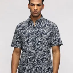 Crocodile Men Comfort Spread Collar Floral Printed Cotton Casual Shirt-image-67