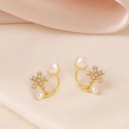 Yellow Chimes Gold Plated Stone Studded & Beaded Contemporary Studs-picture-45