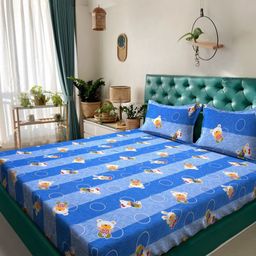 KLOTTHE Blue & White Printed Pure Cotton 400 TC Double Bedsheet Set 2.5 m x 2.25 m-7
