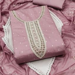 SAINOOR Floral Embellished Beaded Semi-Stitched Dress Material-image-98