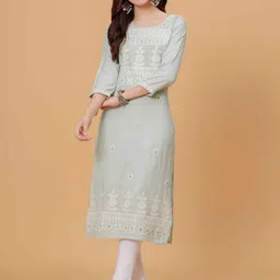 ALEXEY JAY Floral Embroidered Round Neck Straight Kurta-picture-18