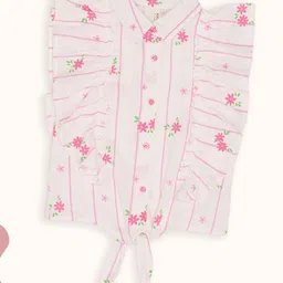 Pantaloons Junior Girls Floral Printed Shirt Collar Flutter Sleeves Cotton Top-picture-49