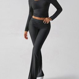 bebe Square Neck Top With Trousers Co-Ords Set-image-41