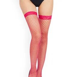 Xs and Os Lace Top Fishnet Thigh High Sheered Stockings-image-9