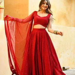 DIVASTRI Embroidered Sequinned Semi-Stitched Lehenga & Unstitched Blouse With Dupatta-picture-6