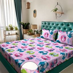 KLOTTHE Purple Cartoon Printed Pure Cotton 400 TC Double Bedsheet Set 2.5 m x 2.25 m-image-24