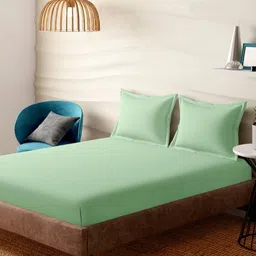 Portico Green 400 TC Bedsheet with 2 Pillow Covers-image-2