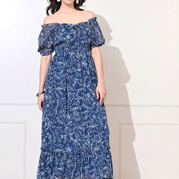 Fuchsia Women Floral Print Puff Sleeve Maxi Dress-picture-29