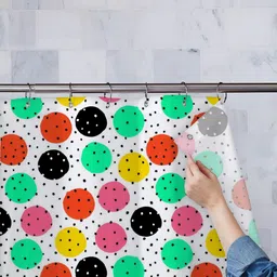 ArtzFolio White & Green Polka Dots Printed Waterproof Shower Curtains-3