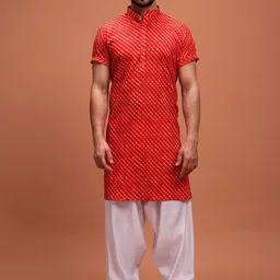 SHIWAM ETHNIX Leheriya Printed Band Collar Cotton Straight Kurta-image-54