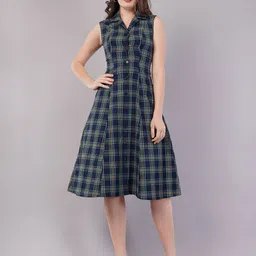 FLY STITCH Checked Fit & Flare Midi Dress-image-31