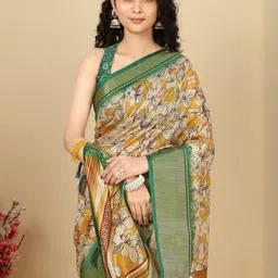 J 6 DESIGNER Floral Block Print Woven Design Border Saree-picture-35