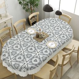 Clasiko Grey Geometric Printed Anti-Slip Plastic Oval 8-Seater Table Cover-10