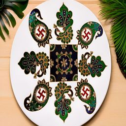 Kala Samarpan Green & Red Swastik & Peacock Shaped Rangoli Sticker With Centerpiece image 2