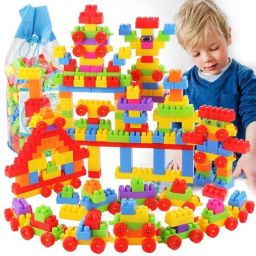 DIY Plastic Building Blocks for Kids 60+ pcs (52 Block 5 8 Tyres)-image-86