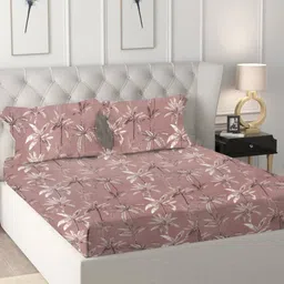 Star Weaves Brown & White Floral Printed 350 TC Queen Bedsheet Set 1.98 m x 1.82 m-21