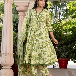 KALINI Women Floral Printed Regular Pure Cotton Kurta with Trousers & With Dupatta-picture-42