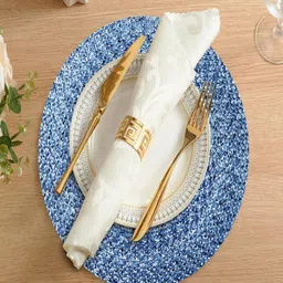 LADLI JEE Blue & White Woven Design Heat Resistant Table Placemats-16