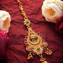 Anouk Gold-Plated Artificial Stones Studded Maang Tikka Head Jewellery-image-37