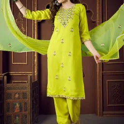 Sangria Embroidered Round -Neck Straight Kurta Trouser & Dupatta-43