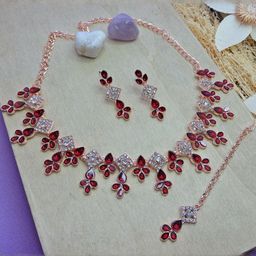 Anouk Rose Gold-Plated Stones Studded Jewellery Set-image-41