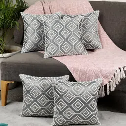 MONKDECOR Grey Set of 5 Embellished Satin Square Cushion Covers-image-87