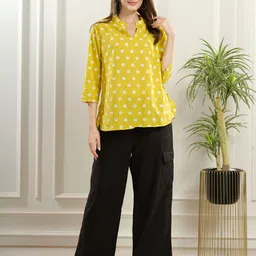 NIGHT FLOSS Women Mandarin Collar Polka Dot Printed Cotton Top-image-21