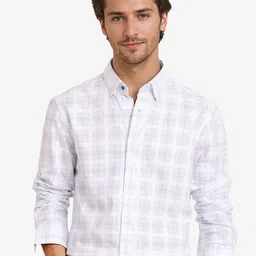 RARE RABBIT Men Comfort Spread Collar Tartan Checked Cotton Casual Shirt-image-58