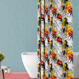 ArtzFolio White & Yellow Floral Printed Waterproof Shower Curtain-image-6