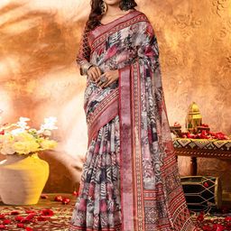 Saree mall Zari Linen Blend Block Print Sarees-image-59