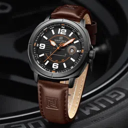Naviforce Men Embellished Dial & Leather Straps Analogue Watch NF8078_B O BN-25