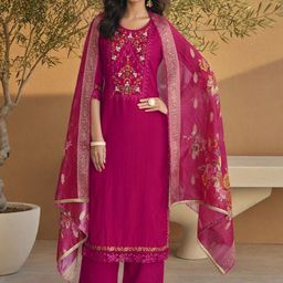 SZN Women Floral Embroidered Regular Beads and Stones Kurta With Palazzos & Dupatta-image-10