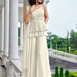 SANCIA Women Ethnic Motifs Embroidered Layered Sequinned Kurta with Palazzos & With Dupatta-17