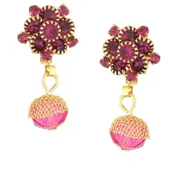 FirstBlush Gold-Plated Cubic Zirconia Studded Clip On Floral Shaped Drop Earrings-11