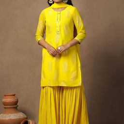 BAESD Ethnic Motifs Printed Georgette Regular Straight Kurta with Sharara & Dupatta-picture-42