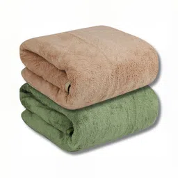 Fezora Green & Beige 2 Pieces Microfiber 400 GSM Super Absorbent Bath Towel-7