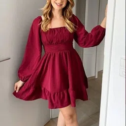 X FASHION GALLRY Puff Sleeve Crepe Fit & Flare Dress-picture-19