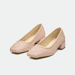 Oroh Leather Party Block Pumps with Laser Cuts-5