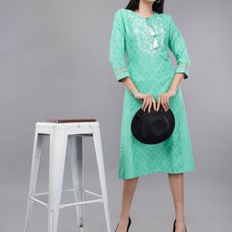Shruthi Floral Printed Thread Work Tie-Up Neck Pure Cotton Straight Kurta-image-86