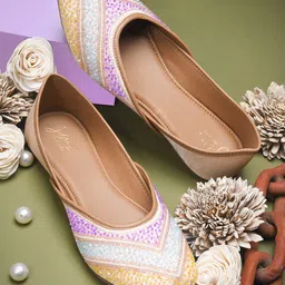 JM Looks Shimmery Embroidered Ethnic Slip-On Mojaris For Girls & Women-picture-25