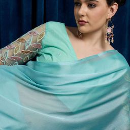 anouk rustic Anouk Sequinned Solid Saree With Unstitched Blouse image 5