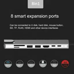 Foxne Point 8-IN-1 Hub Multiport USB-C Adapter for MacBook & PC - 4K HDTV" Card Reader image 2