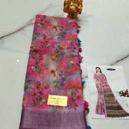 Ready to Wear Floral Print Chettinadu Cotton Linen Saree-image-24