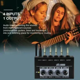 kh HAYDEN MX400 Ultra Low-Noise 4-Channel line mixer Audio Micro Mixer Powered Sound Mixer image 3